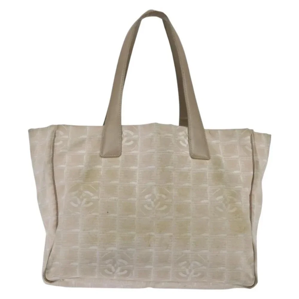 CHANEL New Travel Line Tote Bag Nylon Beige Gold CC - Picture 3 of 16